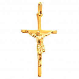Pendentif grande Croix Catholique Christ en plaqué or + chaine ch2