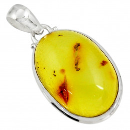 Pendentif ovale en ambre naturelle et argent + chaine 3cm gxi05