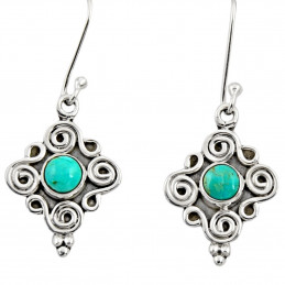 Boucles d'oreilles arabesques en turquoise naturelle et argent 2cm gxi57
