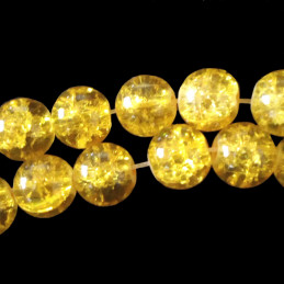 Fil de 100 perles rondes craquelées jaune ambre en verre 8mm 8 mm