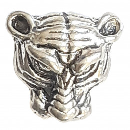 1 X perle breloque argentée 3d relief tête de tigre 1cm