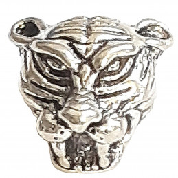 1 X perle breloque argentée 3d relief tête de tigre 1cm