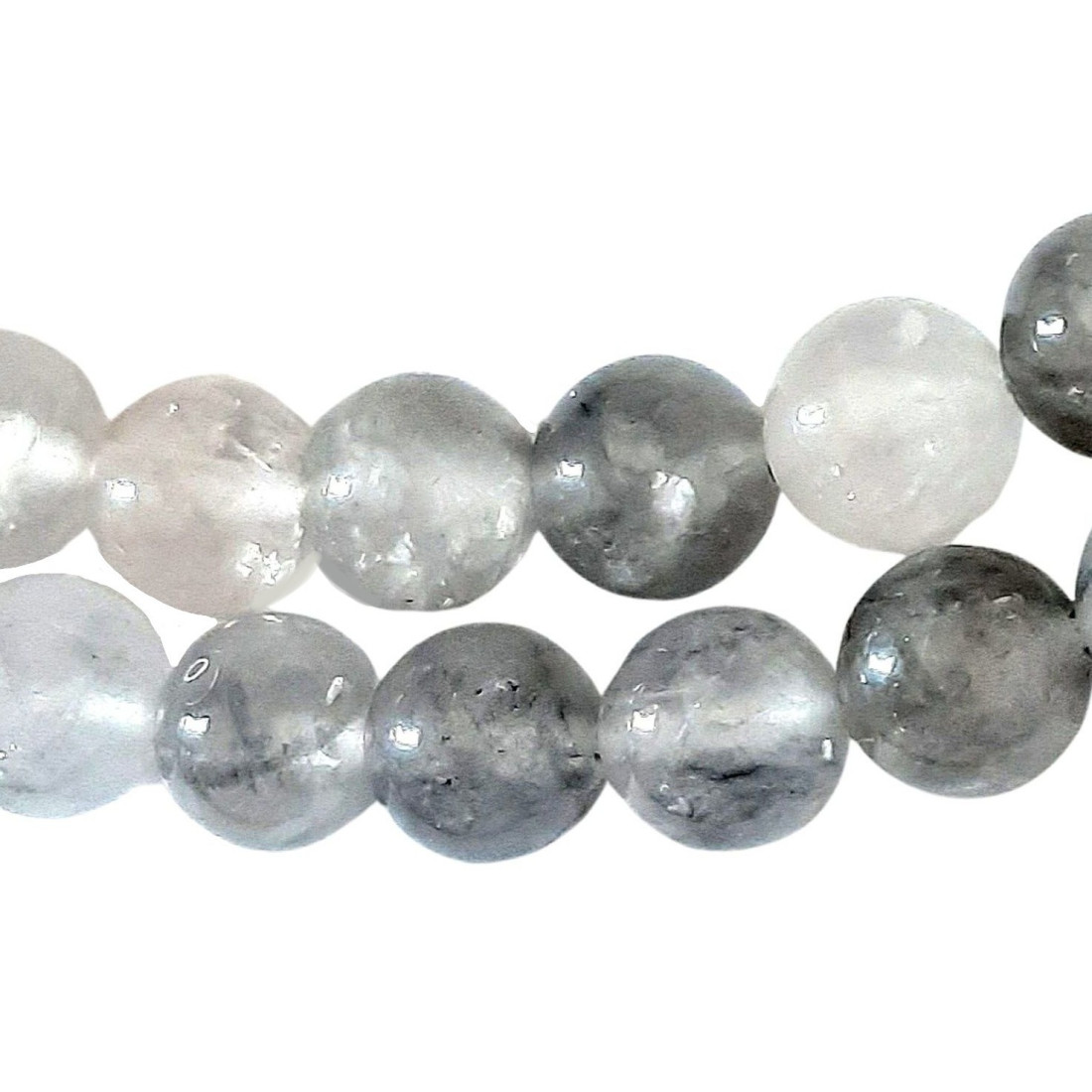 Fil de 60 perles rondes 6mm 6 mm en quartz gris nuageux