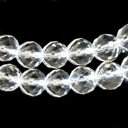Fil de 44 perles facettées rondes 8mm 8 mm en cristal de roche à facettes