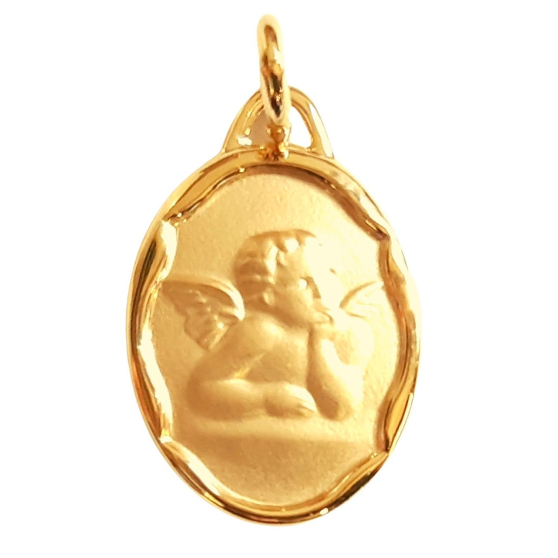 Pendentif médaille ange pour baptême en plaqué or + chaîne 