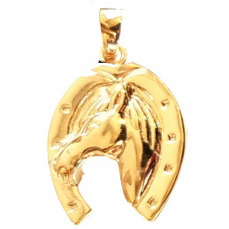 Pendentif fer à cheval avec tête cheval en plaqué or + chaine