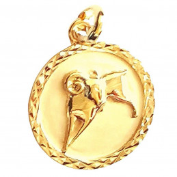 Pendentif médaille ronde zodiaque Bélier en plaqué or + chaine