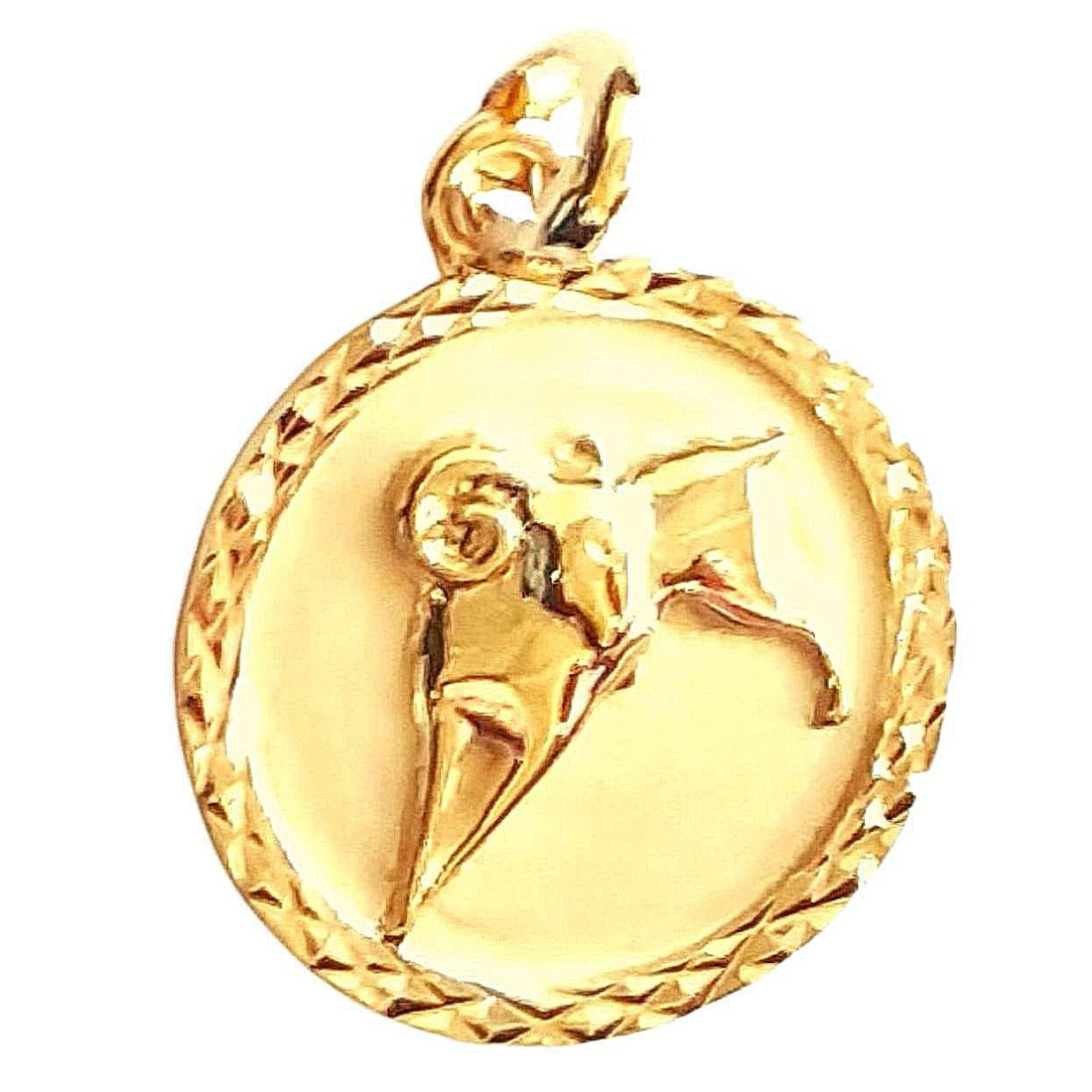 Pendentif médaille ronde zodiaque Bélier en plaqué or + chaine