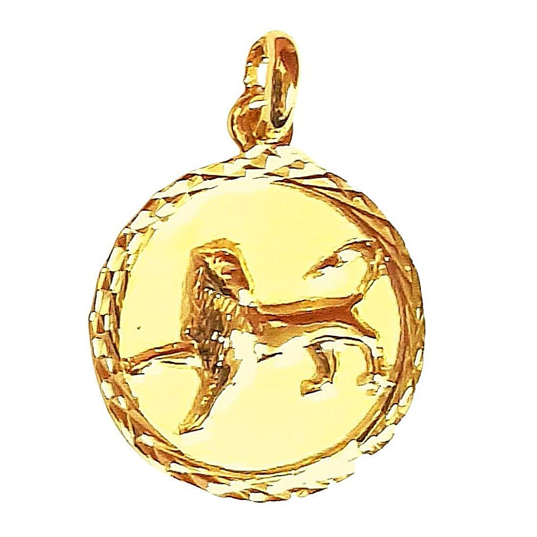 Pendentif médaille ronde signe astrologique zodiaque Lion en plaqué or + chaine