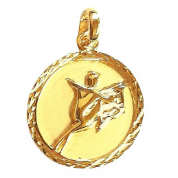 Pendentif médaille ronde signe astrologique zodiaque Sagittaire en plaqué or 