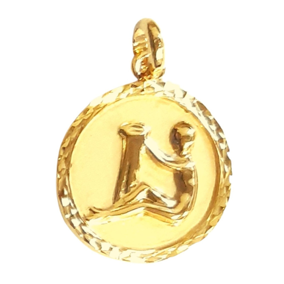 Pendentif médaille ronde zodiaque Verseau en plaqué or + chaine