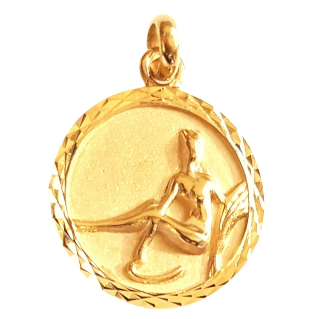 Pendentif médaille ronde signe astrologique zodiaque Vierge en plaqué or + chaine