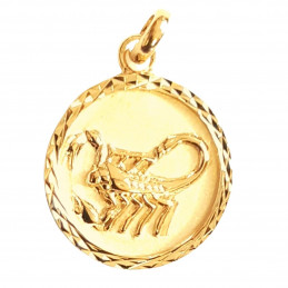 Pendentif médaille ronde zodiaque scorpion en plaqué or + chaine
