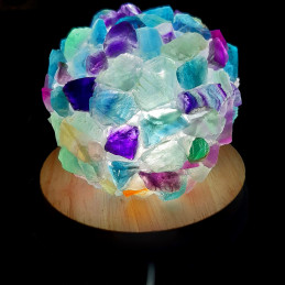 Lampe à LED en pierres brutes de fluorite 7 - 8cm diamètre 450 gr env