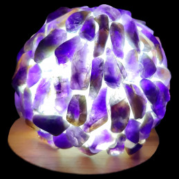 Lampe à LED en pierres roulées d'améthyste  7 - 8cm diamètre 400 gr env