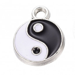 Lot de 10 breloques argentées médaille émail yin ying yang