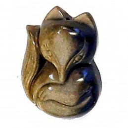 Pendentif renard en obsidienne noire dorée + cordon 3,4cm