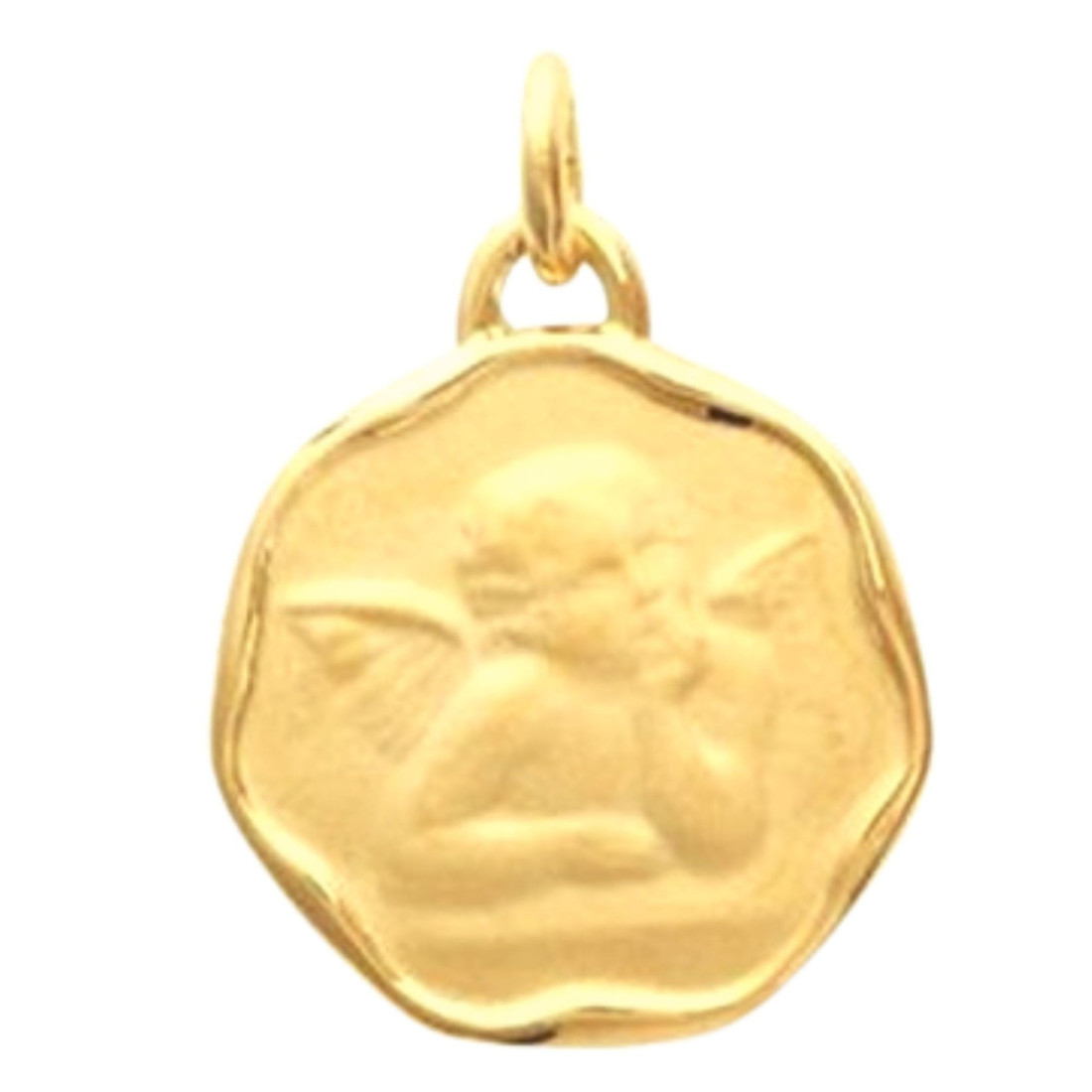 Pendentif médaille ange pour baptême en plaqué or + chaîne 
