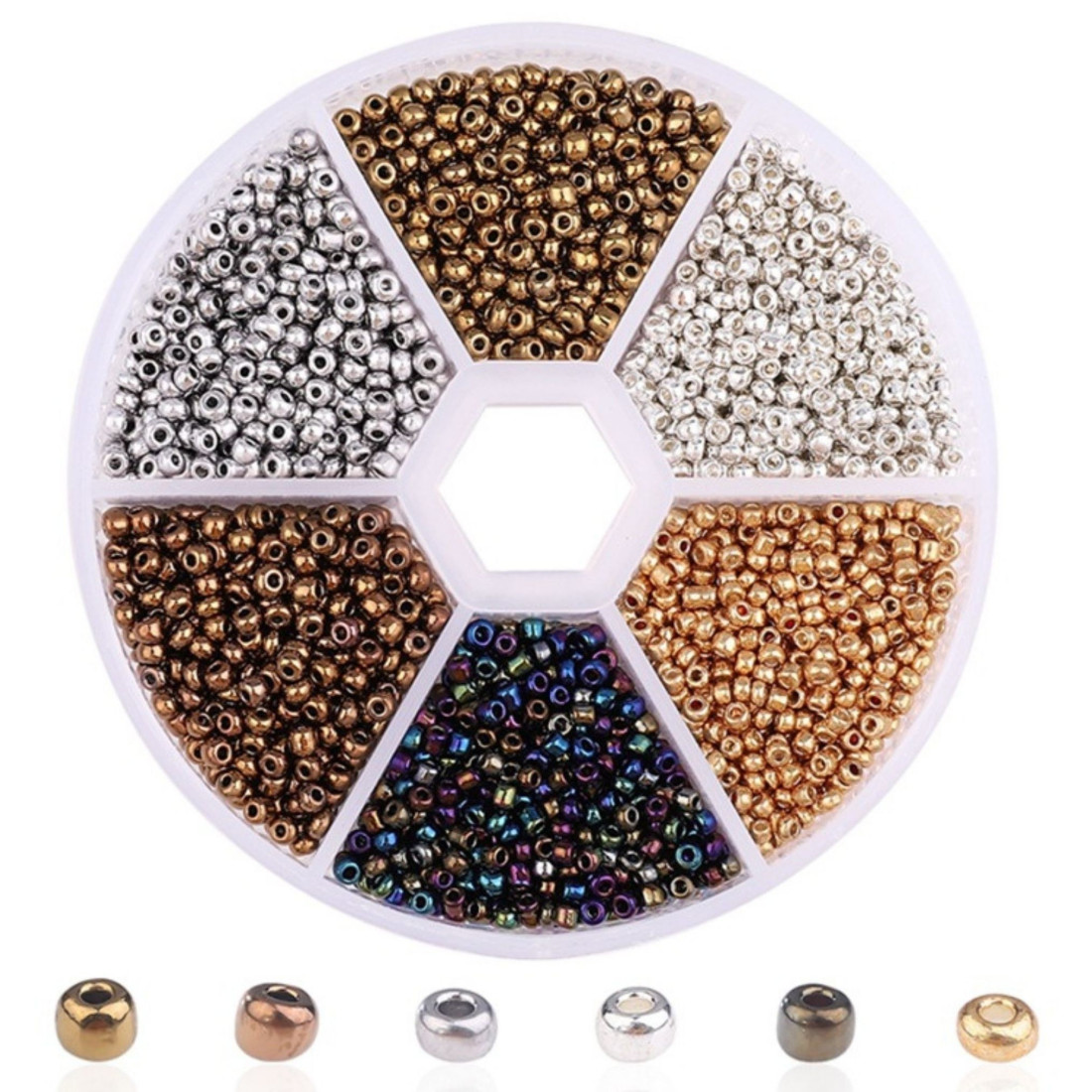 Boite box de perles de rocailles or argent marron 2mm 60gr env 2100 perles