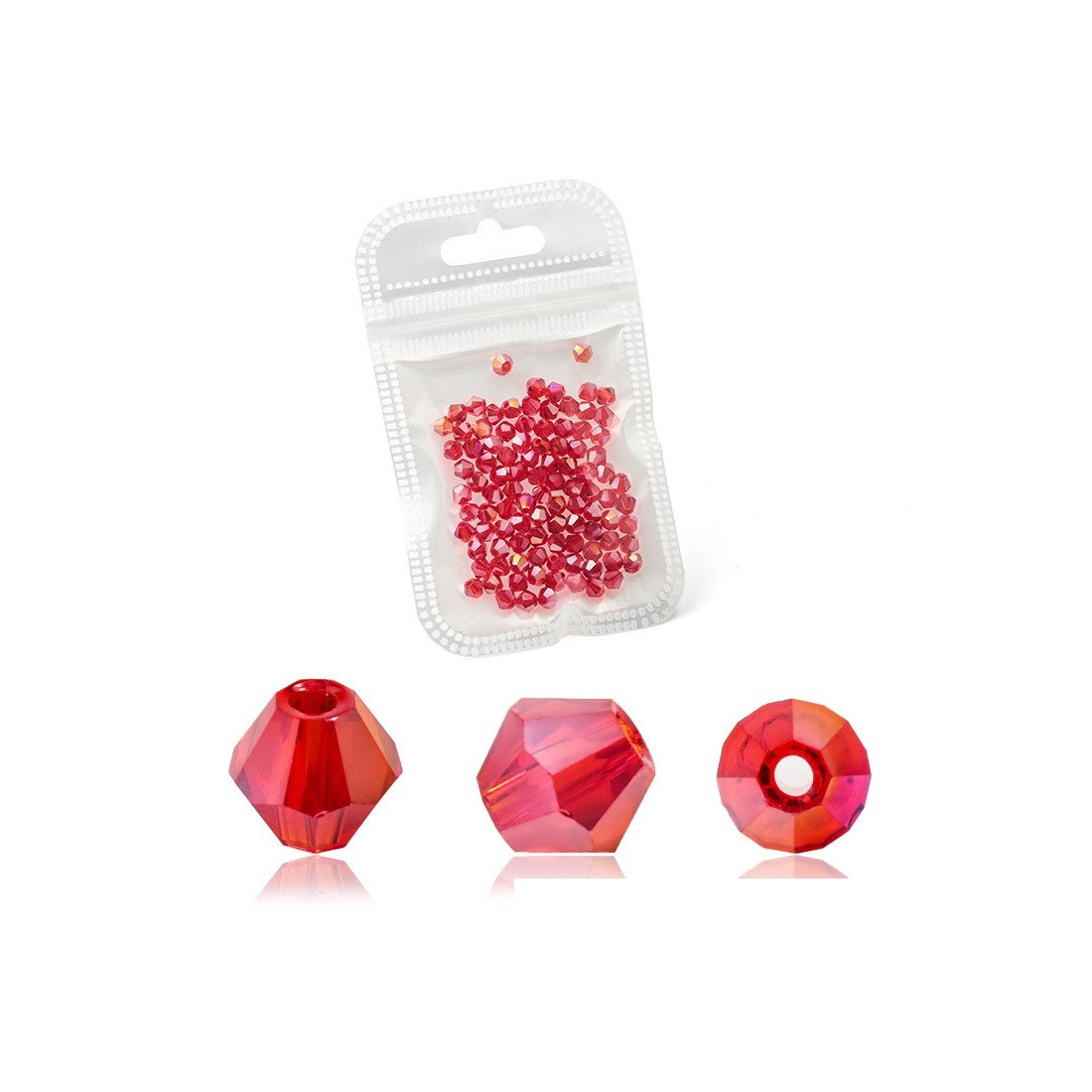 Lot de 90 perles toupies 4mm Imitation couleur rouge