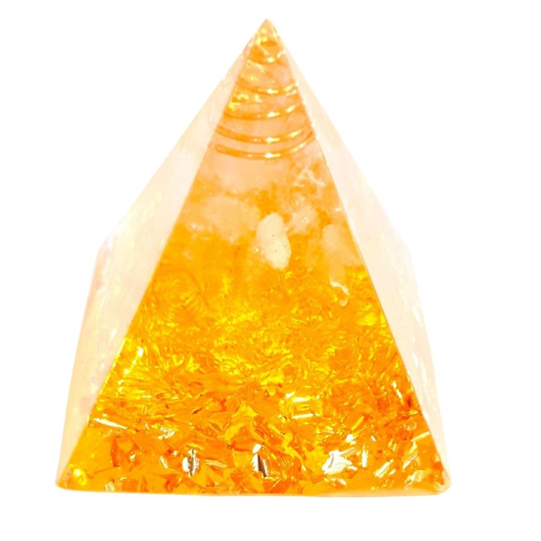 Pyramide orgonite orgone en résine, citrine, copeaux dorés orgo7 5cm