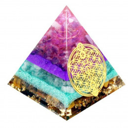 Pyramide orgonite orgone motif fleur de vie en résine et oeil de tigre org1 5cm
