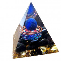 Pyramide orgonite orgone en résine et boule lapis lazuli et onyx noir orgo5 6cm