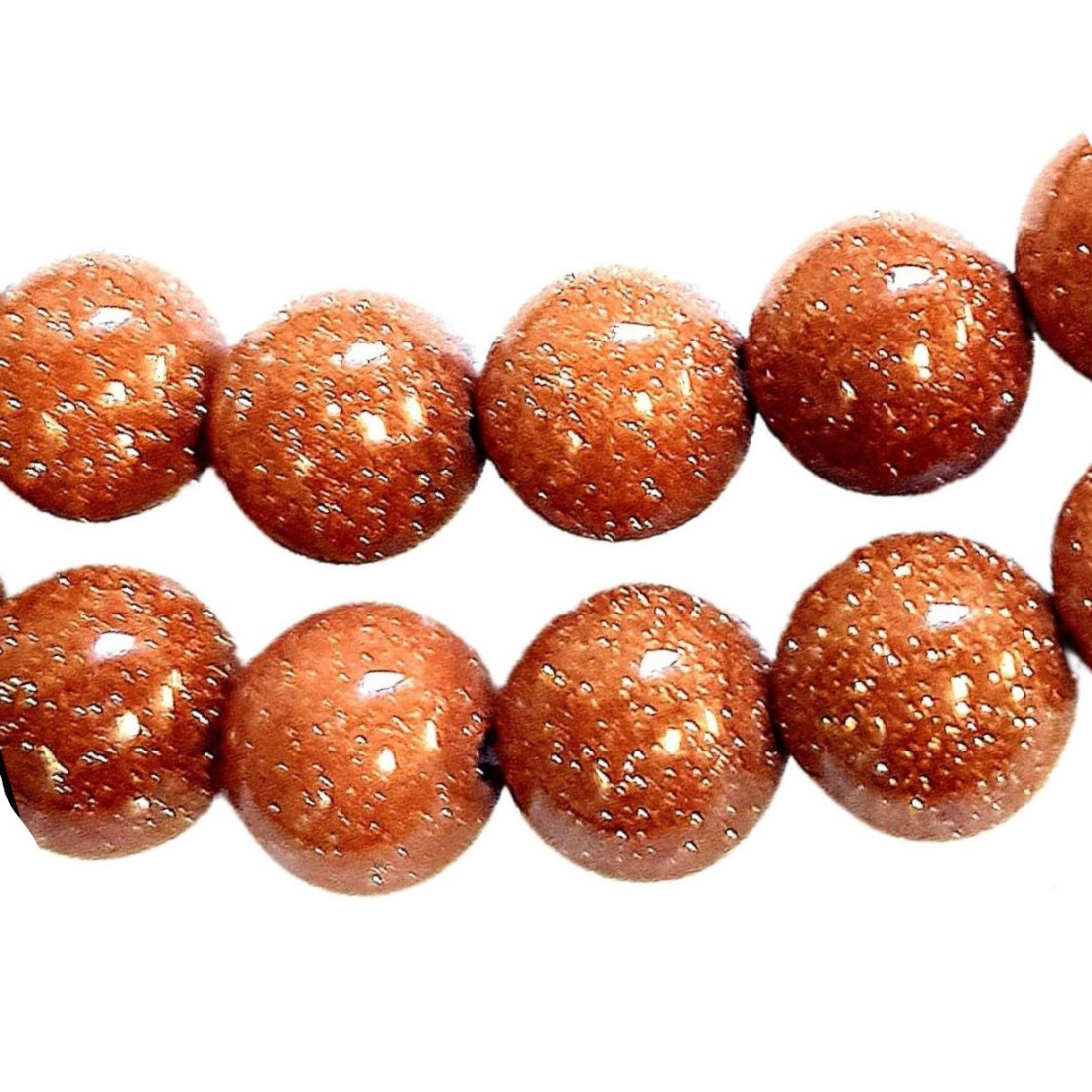 Fil de 64 perles rondes 6mm 6 mm en Pierre soleil rouge pailleté