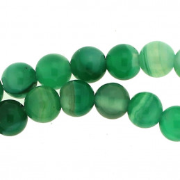 Fil de 62 perles rondes 6mm 6 mm en agate verte rayée transparente