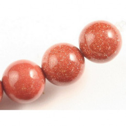 Fil de 48 perles rondes 8mm 8 mm en Pierre soleil rouge pailleté