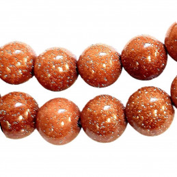 Fil de 48 perles rondes 8mm 8 mm en Pierre soleil rouge pailleté