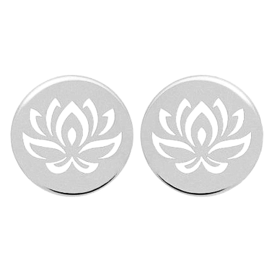 Boucles d'oreilles femme enfant médaille fleur de lotus en argent