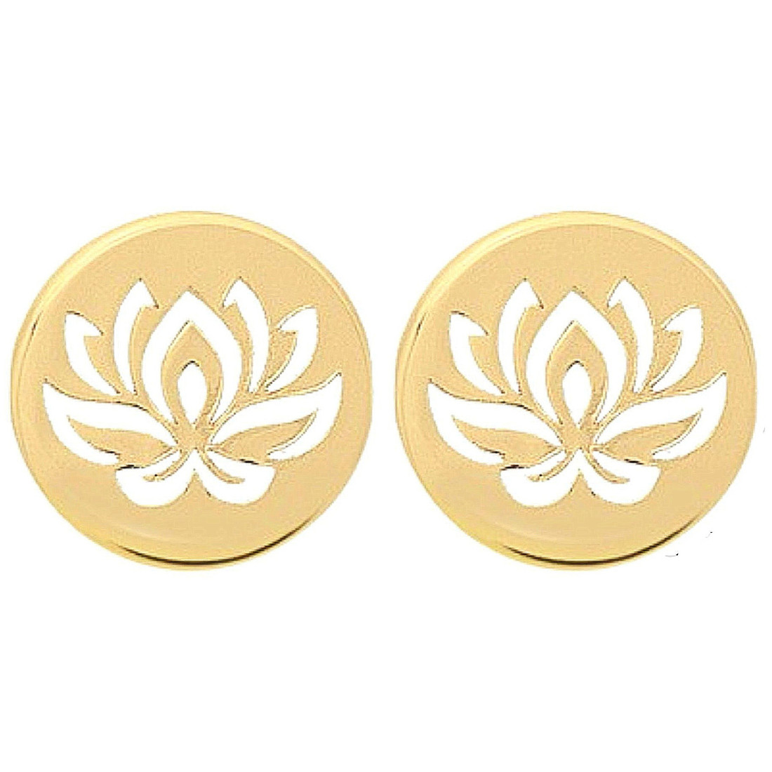 Boucles d'oreilles femme enfant médaille fleur de lotus en plaqué or