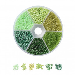Boite box de perles de rocailles tons de vert 2mm 60gr env 3800 perles