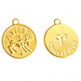Lot de 3 breloques dorées zodiaque bélier signe astrologique biface