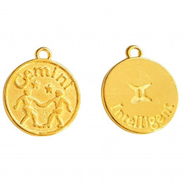 Lot de 3 breloques dorées zodiaque gémeaux signe astrologique biface