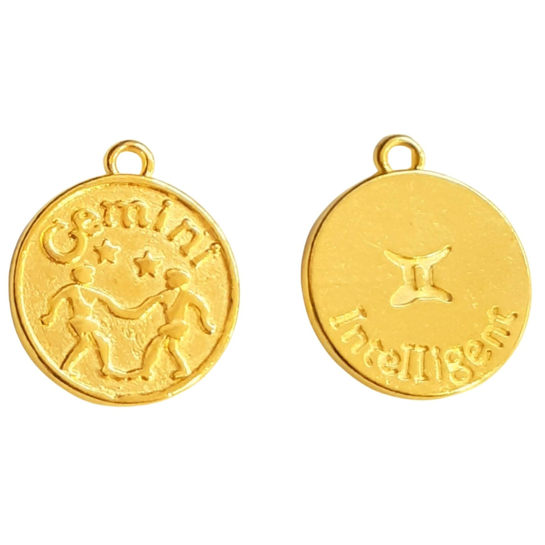 Lot de 3 breloques dorées zodiaque gémeaux signe astrologique biface