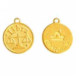 Lot de 3 breloques dorées zodiaque balance signe astrologique biface