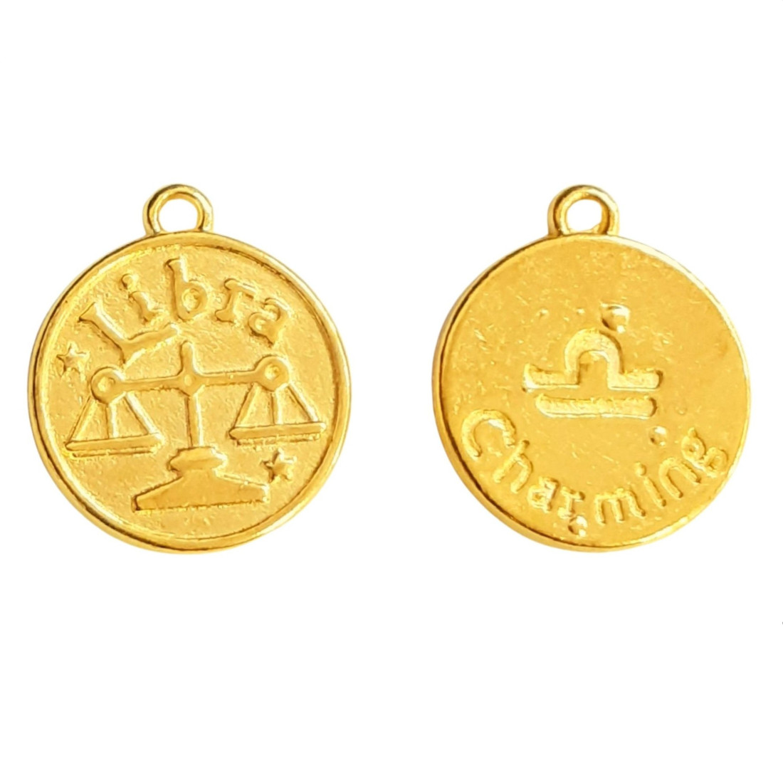 Lot de 3 breloques dorées zodiaque balance signe astrologique biface