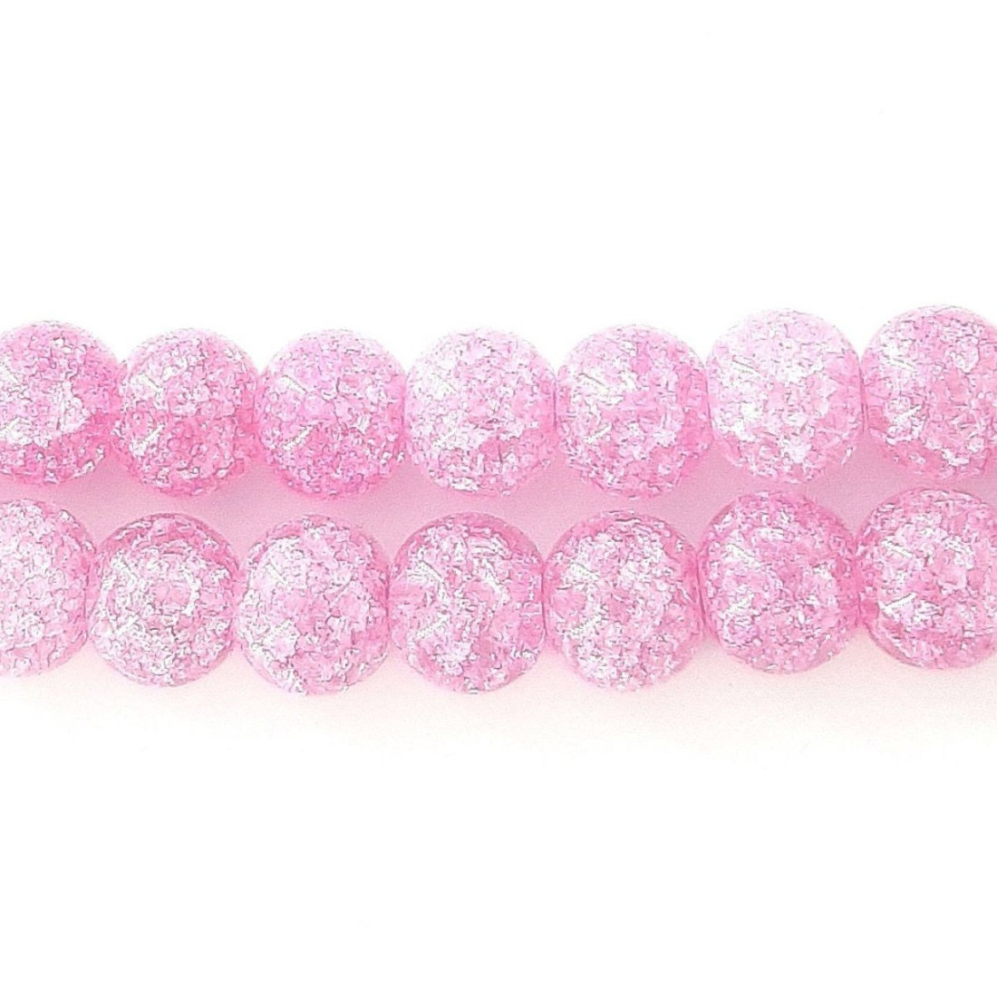 Fil de 46 perles rondes 8mm 8 mm en cristal de roche craquelés rose violet clair