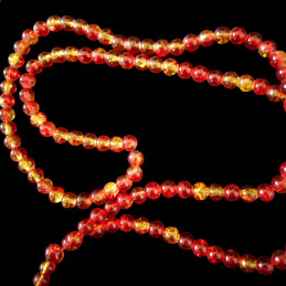 Fil de 200 perles rondes craquelées rouge et jaune en verre 4mm 4 mm