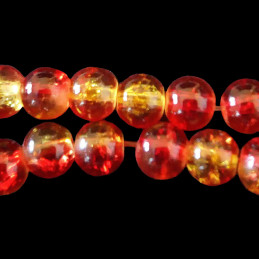 Fil de 200 perles rondes craquelées rouge et jaune en verre 4mm 4 mm