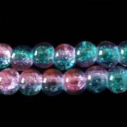 Fil de 200 perles rondes craquelées bleu indicolite et rose en verre 4mm 4 mm