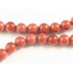 Fil de 95 perles rondes 4mm 4 mm en Pierre soleil rouge pailleté