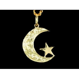 Pendentif Croissant et étoile Islam plaqué or + chaîne