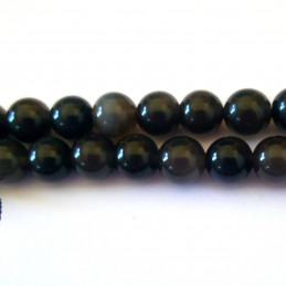 Fil de 46 perles rondes 8mm 8 mm en obsidienne noire argentée