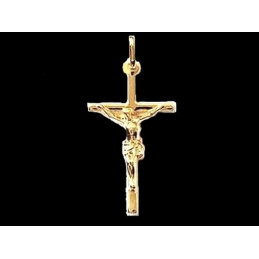 Pendentif grande Croix Catholique Christ en plaqué or+ chaine ch