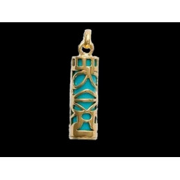 Pendentif Tiki Polynésien turquoise en plaqué or + chaîne