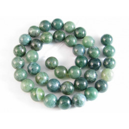 Fil de 38 perles rondes 10mm 10 mm en agate aquatique vert