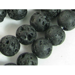 Fil de 48 perles rondes 8mm 8 mm en pierre de lave noire